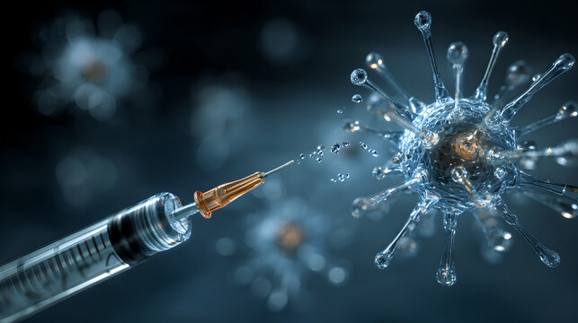 Medical Syringe Needle Precisely Targeting Microscopic Pathogen Cell For Advanced Healthcare 
