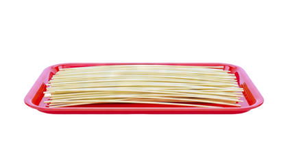 Raw Spaghetti in Red Tray
