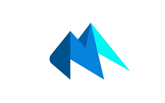 E letter formed from sharp, geometric triangle shapes inspired by mountain silhouettes. The clean blue design blends simplicity with a sense of adventure, strength, and modern style.