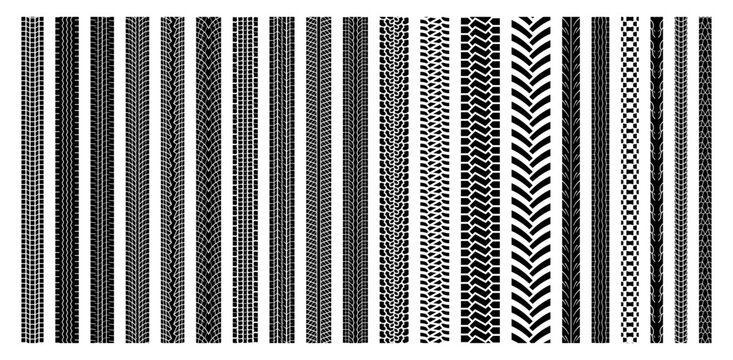 タイヤ跡のシームレスベクターセット（パターンブラシ対応）｜Seamless Tire Track Vector Set / Tread Pattern Brush
