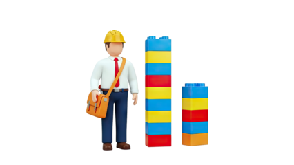 Cartoon engineer with building blocks