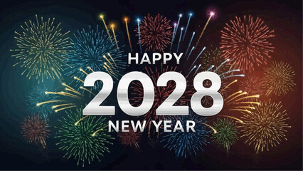 Happy New Year 2028 celebration with colorful fireworks display