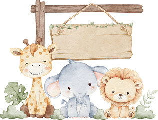 Wooden Board and Safari Animals