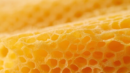 Macro of natural beeswax texture isolated on white background. Organic material, honeycomb, beekeeping product, natural texture, golden yellow, close-up detail.