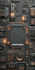 Fototapeta premium Futuristic dark metal panel texture, industrial design