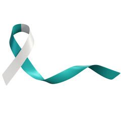 Teal and White Ribbon Symbol of Ovarian Cancer Awareness Month, Sexual Assault Awareness Month, Cervical Cancer, Mental Health such as PTSD, OCD, anxiety disorders and other awareness.
