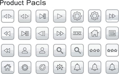 A grid of plain gray square buttons displays various media control symbols, navigation icons, and user interface elements for.