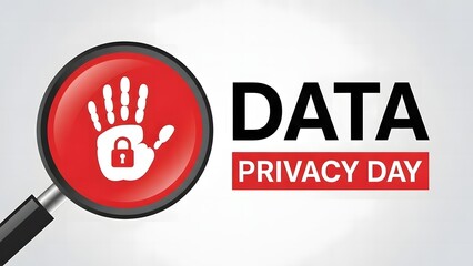 Data Privacy Day Concept with Magnifying Glass, Handprint and Lock Icon, Cyber Security and Data Protection Awareness