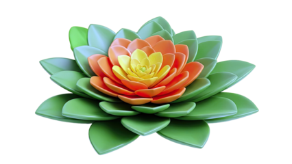 3D Rendered Succulent Flower with Orange, Yellow, and Green Petals
