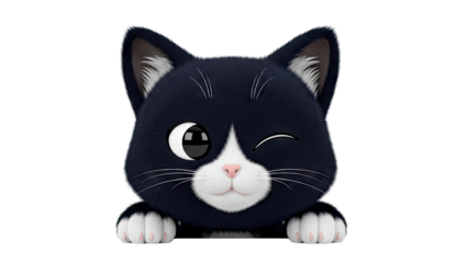 Cute Winking Black and White Cartoon Cat