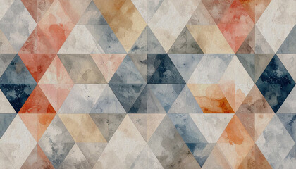 Abstract geometric seamless pattern with watercolor wash texture in muted earth tones