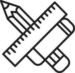 Bold black outline of crossed pencil and ruler tools for architectural drafting or school stationery
