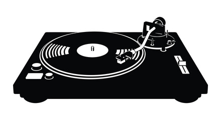 A striking black and white image depicting a vintage turntable in a bold silhouette © MIRAJ02