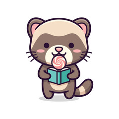 Obraz premium Adorable Ferret with Lollipop Vector Illustration