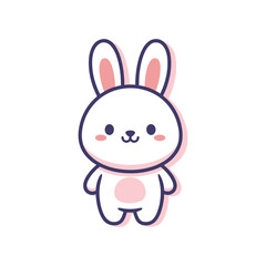 Obraz premium Cute cartoon bunny character with pink accents on white background