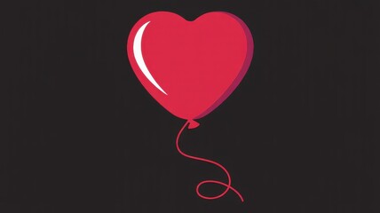 a red heart shaped balloon on a black background