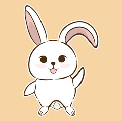 Fototapeta premium illustration of a rabbit waving, cute white rabbit character 