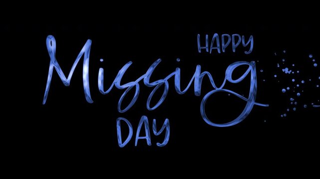 Shiny blue cursive text happy missing day on black. Suitable for greeting cards, social media posts, event announcements, and invitations.
