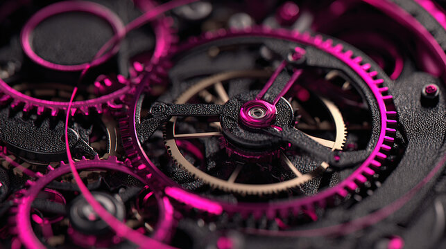 Intricate mechanical watch movement gears in close-up shot, showcasing the internal mechanism, the detail and craftsmanship