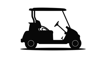 A stark black outline depicts a classic golf cart design emphasizing simplicity silhouette
