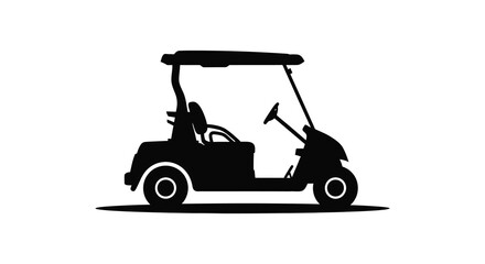 A striking black profile of a golf cart against a bright white background silhouette
