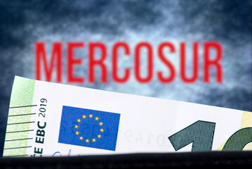 Euro banknotes symbolize the free trade agreement between the Mercosur countries and the European...