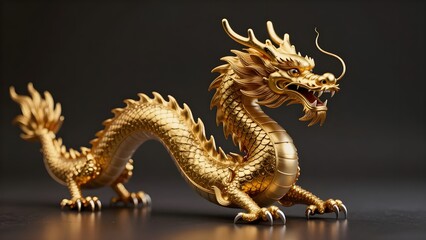 Fototapeta premium Modern stylized Chinese dragon with claws touching the surface, glowing golden light, twisting dynamically, photorealistic, elegant, festive, and powerful.2