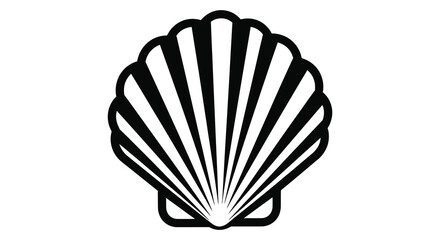 A striking black and white depiction of a scallop shell showcasing its ribbed structure silhouette © AL-AMIN
