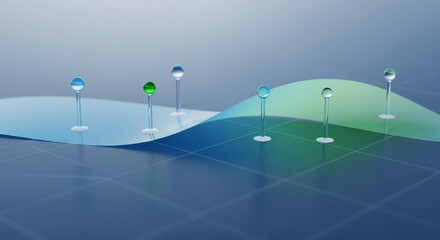 Digital Data Stream: A visual depiction of data transmission, using vibrant spheres to symbolize information points connected along a flowing digital wave.