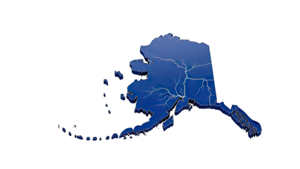 3D Map of Alaska in Blue with White Veins
