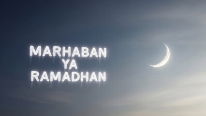 Crescent Moon Marhaban Ya Ramadhan Greeting.