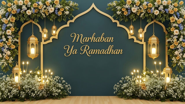 Ramadan Kareem Greeting with Floral Archway Decoration.