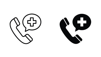 Obraz premium Medical phone support vector icon set flat design illustration. Vector icon set. Modern style icon. Glyph and solid icon set. Icon vector. Flat Design Icon. line icon set