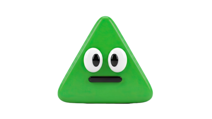 Green triangular character with surprised expression