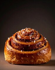 Gourmet Cinnamon Roll Swirl with Coarse Sugar Crystals on a Dramatic Dark Background