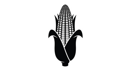 A striking black and white depiction of a corn cob with husk leaves a bold silhouette © AL-AMIN