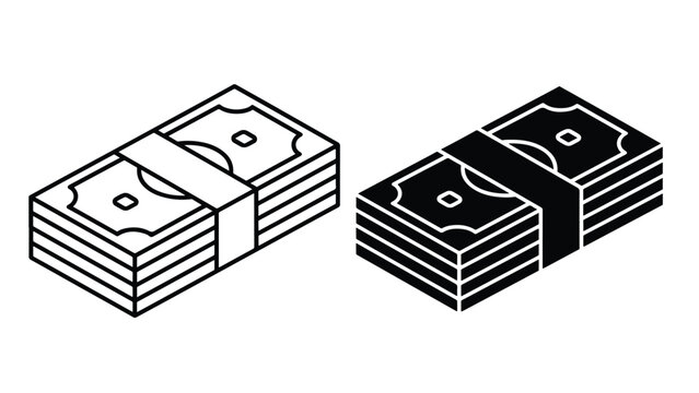 Stacked money blocks vector icon set flat design. Vector icon set. Modern style icon. Glyph and solid icon set. Icon vector. Flat Design Icon. line icon set