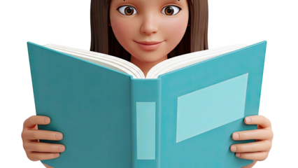 Cartoon Girl Reading a Turquoise Book