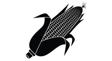 A striking black and white image depicting a corn cob with husk in silhouette © AL-AMIN