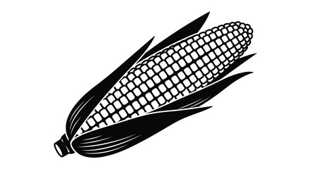 A striking black and white illustration of a corn cob with detailed husk a beautiful silhouette © AL-AMIN