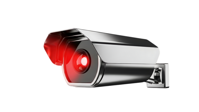 Security camera with red light isolated on transparent background - Powered by Adobe