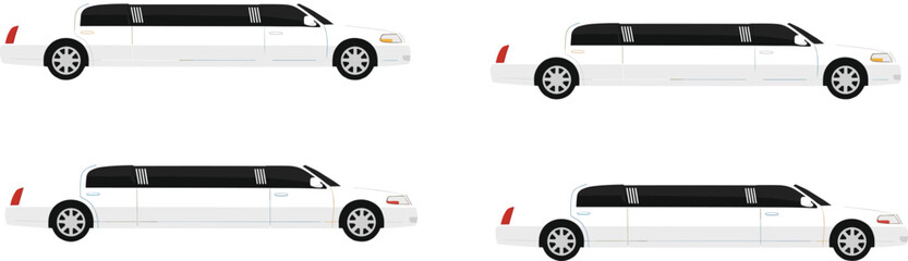 White limousine car vector set isolated on white background for luxury transport, wedding, VIP travel design © Sumon Creative
