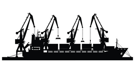 cargo ship with cranes on deck silhouette high quality professional detailed modern elegant