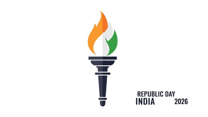 Vector illustration of a torch with tricolor flames celebrating Republic Day in India 2026 with a patriotic theme.