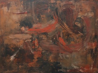 Abstract Painting with Swirling Earthy Red and Brown Texture
