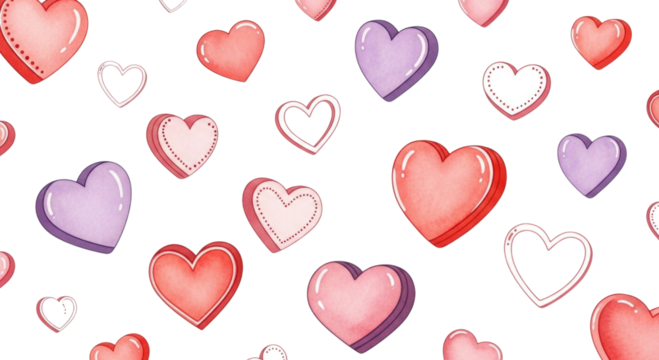Watercolor hearts pattern transparent background cutout png - Powered by Adobe