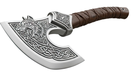 Viking Axe with Wolf and Celtic Knot Engravings