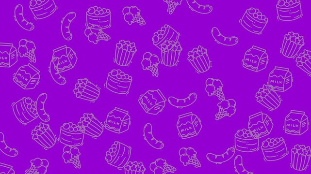Purple background with outlined desserts and sweets. Perfect for bakery menus, dessert recipes, confectionery websites, or candy shop promotions.