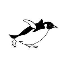 Black silhouette bird sitting on a branch in simple vector illustration style