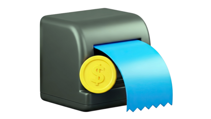3D Render of a Cash Register with a Coin and Receipt